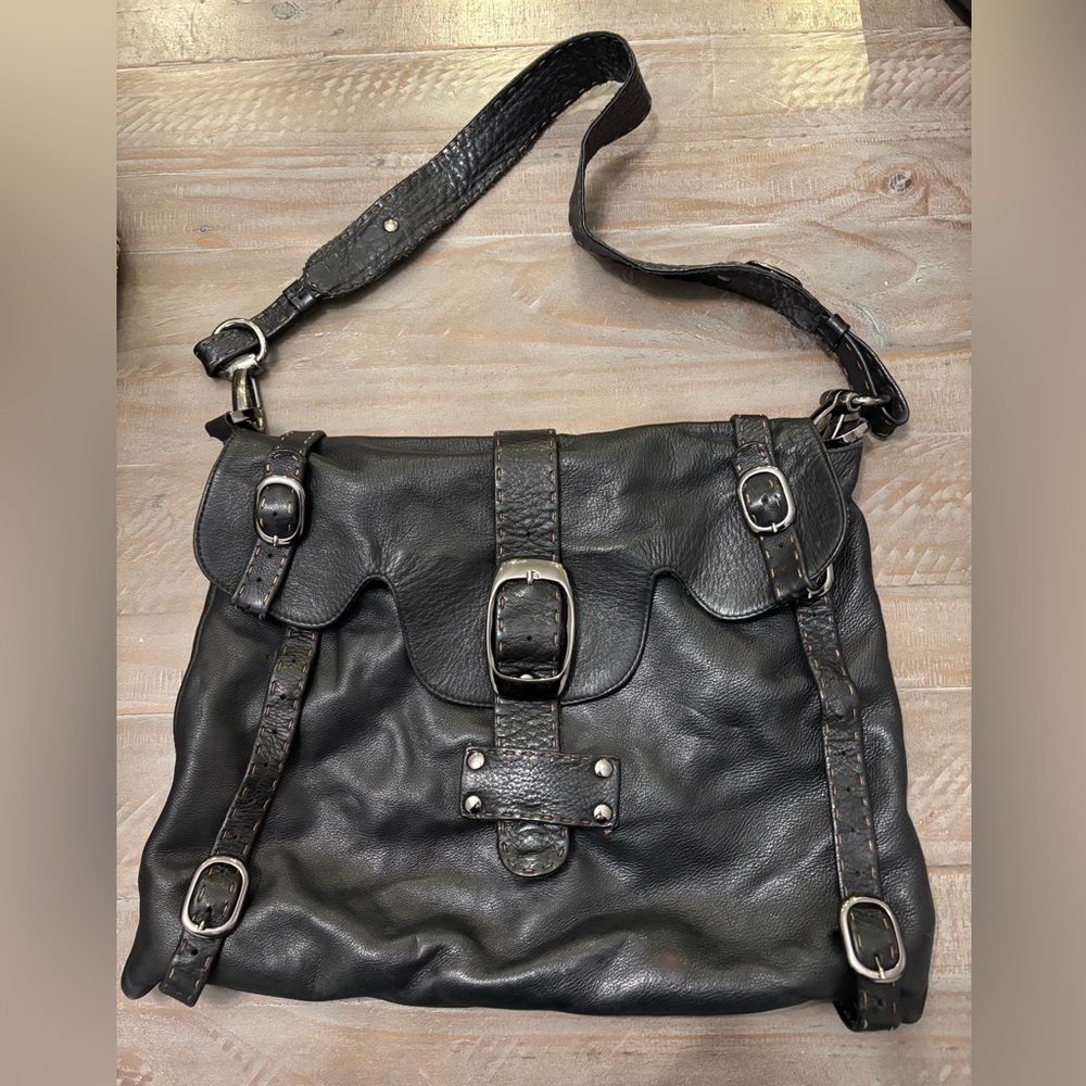 Carla Mancini leather black saddle bag